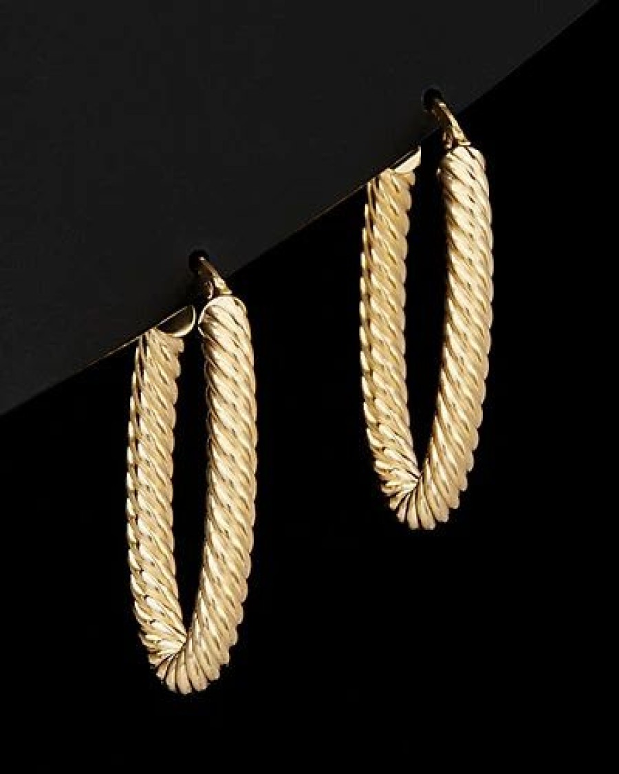 Earrings * | 14K Italian Gold Twisted Oval Hoops Women