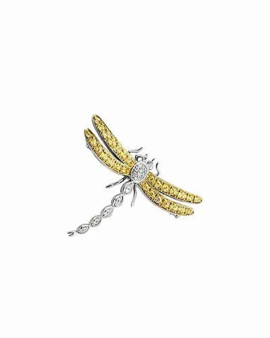 Pins * | Diamond Select Cuts 14K Two-Tone 0.83 Ct. Tw. Diamond & Yellow Sapphire Pin Women