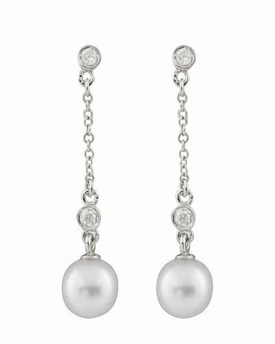 Earrings * | Splendid Pearls 14K Diamond 7-7.5Mm Pearl Earrings Women