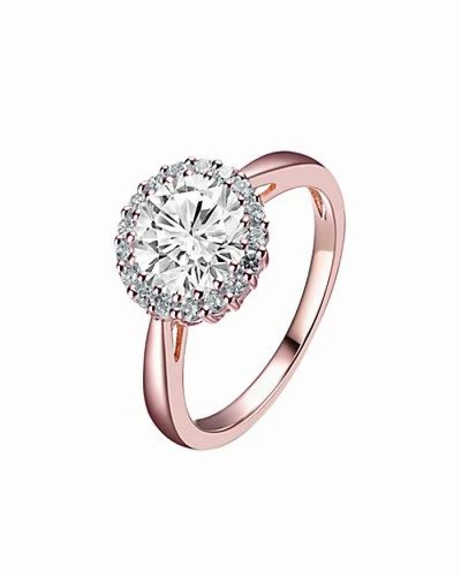 Rings * | Genevive 14K Rose Gold Vermeil Cz Ring Women