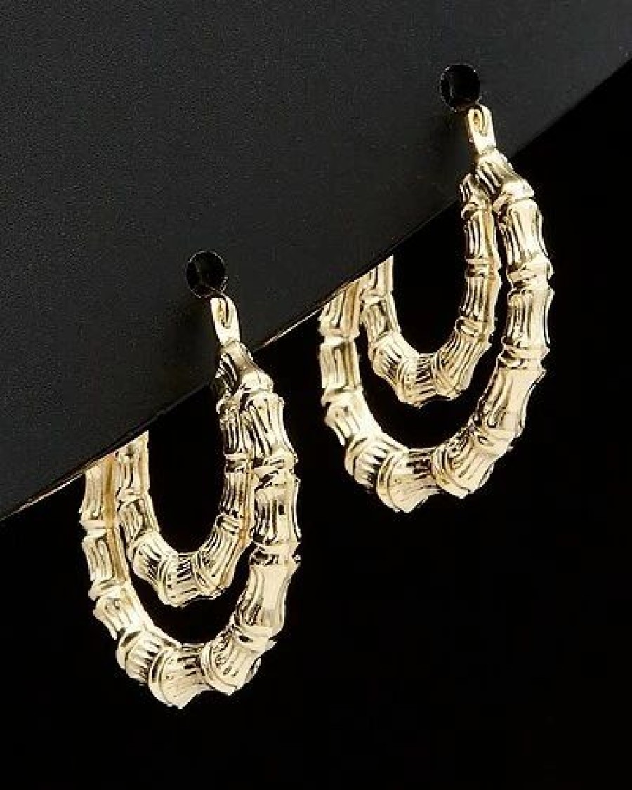 Earrings * | 14K Italian Gold Bamboo Hoops Women