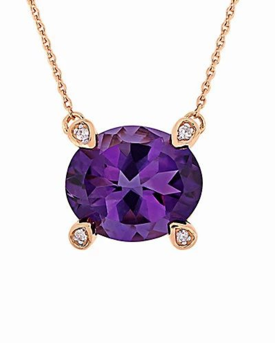 Necklaces * | Rina Limor 10K Rose Gold 2.42 Ct. Tw. Diamond & African Amethyst Station Necklace Women