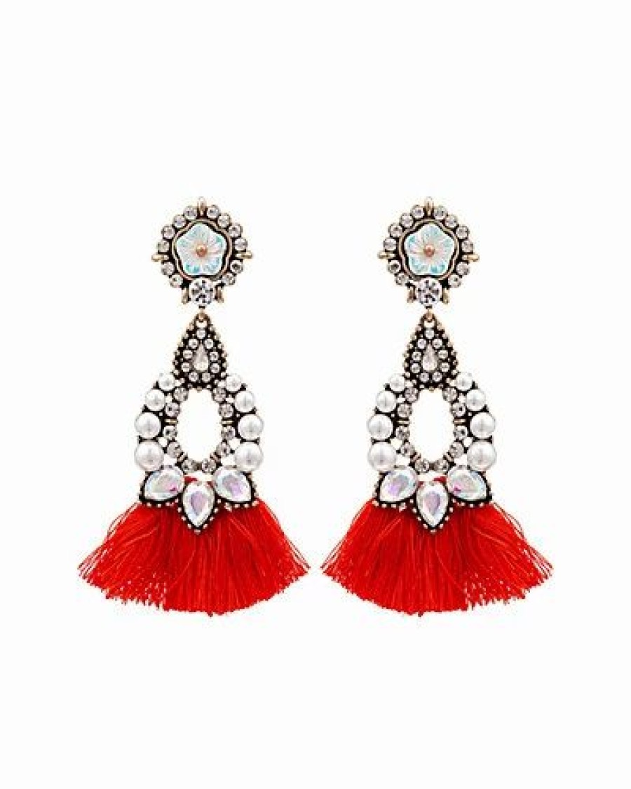 Earrings * | Eye Candy La Uxe Collection Crystal Red Fringe Drop Statement Earrings Women