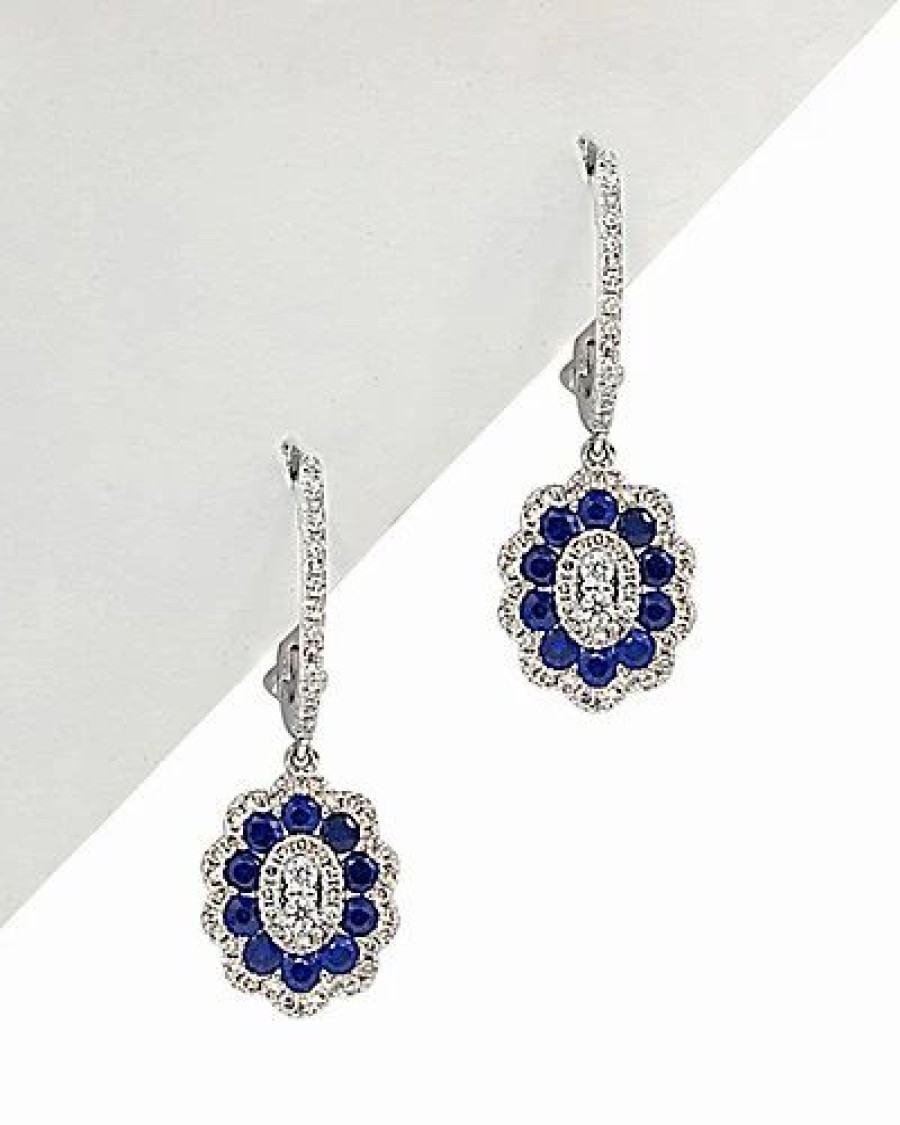 Earrings * | Diana M. Fine Jewelry 14K 1.24 Ct. Tw. Diamond & Blue Sapphire Drop Earrings Women