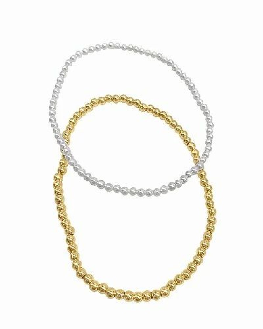 Bracelets * | Adornia 14K Plated 2Mm Faux Pearl Set Of Stretch Bracelets Women