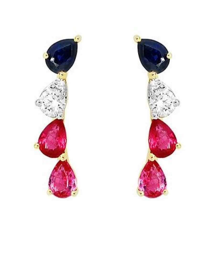 Earrings * | Diana M. Fine Jewelry 14K 1.00 Ct. Tw. Diamond & Sapphire Earrings Women