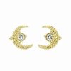 Earrings * | Judith Ripka Little Jewels 14K Over Silver White Topaz Moon Studs Women