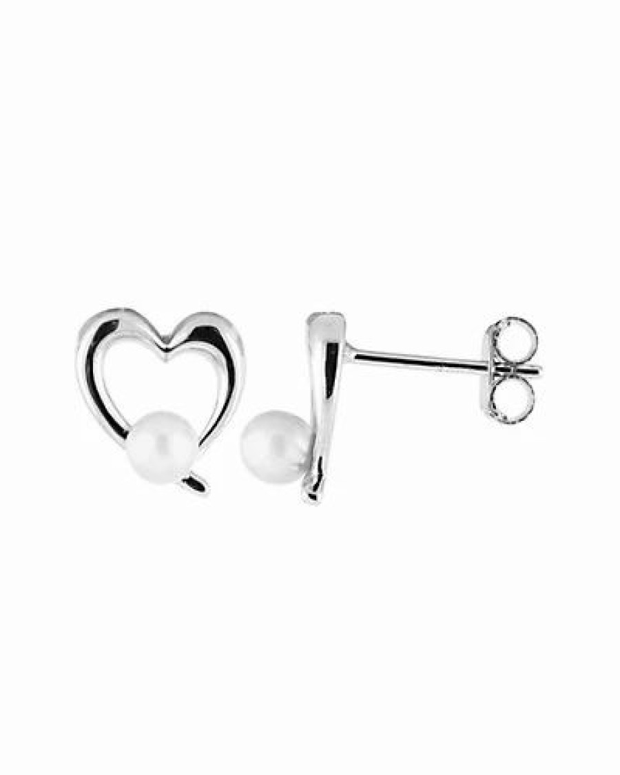 Earrings * | Splendid Pearls Rhodium Over Silver 3.5-4Mm Pearl Earrings Women